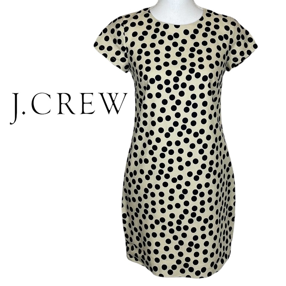J Crew 100% Cotton Cream & Black Polka Dot Dress - Picture 2 of 11